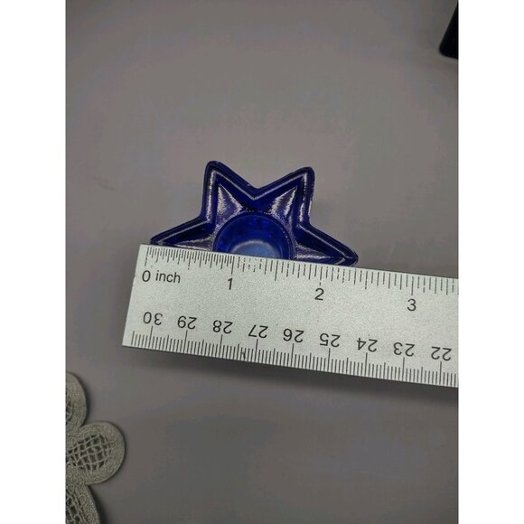 Vintage Cobalt Blue Glass Celestial Star Candle Holders, Fir Tree Candle, READ - Picture 12 of 17